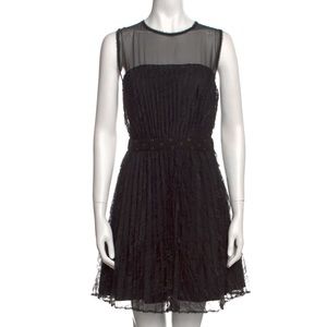 Diane von Furstenberg DVF Black Sheer & Lace Pleated Mini Dress Size 4